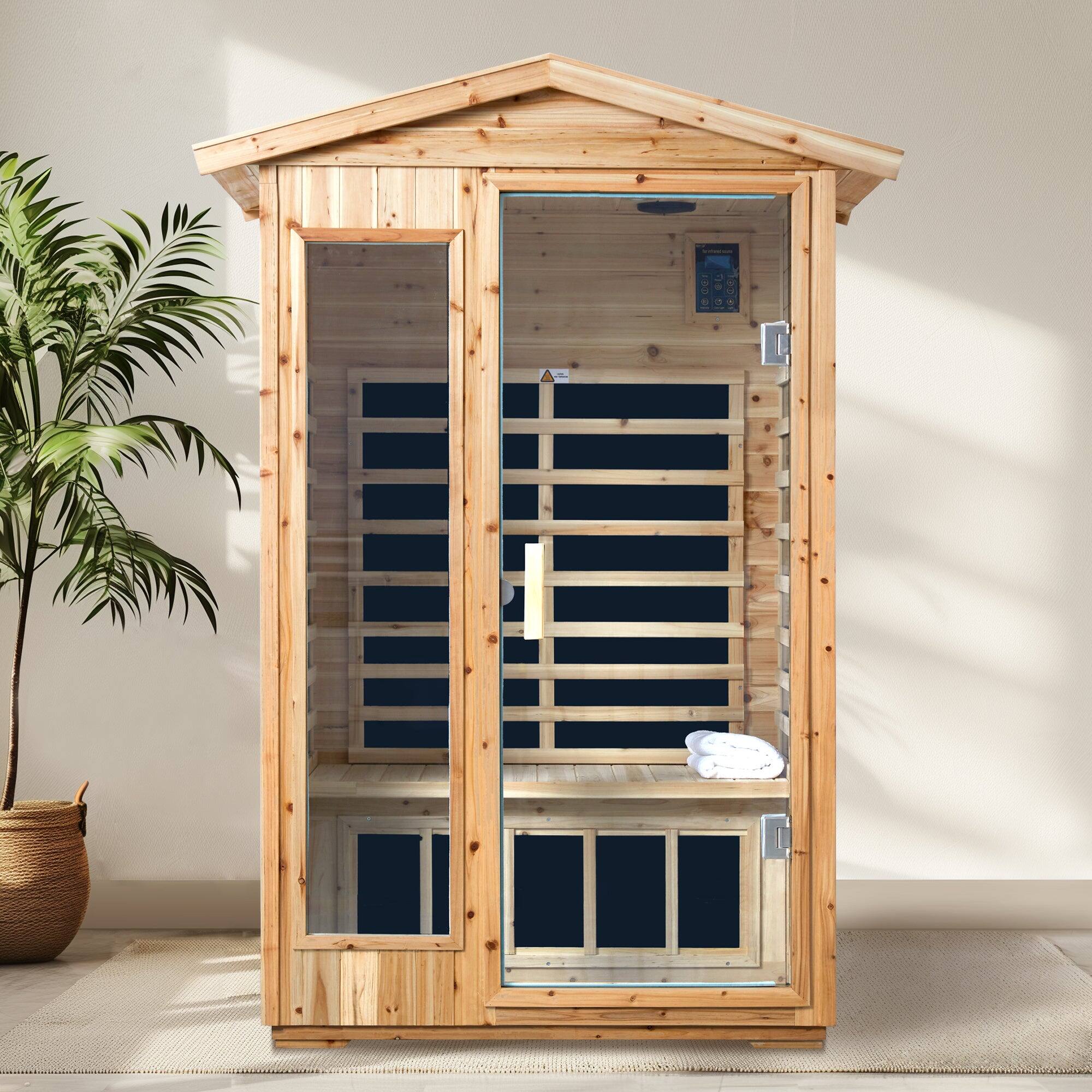 Front. Boyel Living - Two Person Outdoor Infrared Sauna Room with LCD Control and Bluetooth Audio - Natural.