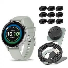 Garmin - Venu 3S Smartwatch (Silver/Sage Gray) with Charging Stand and Port Plugs - Black - (2025)