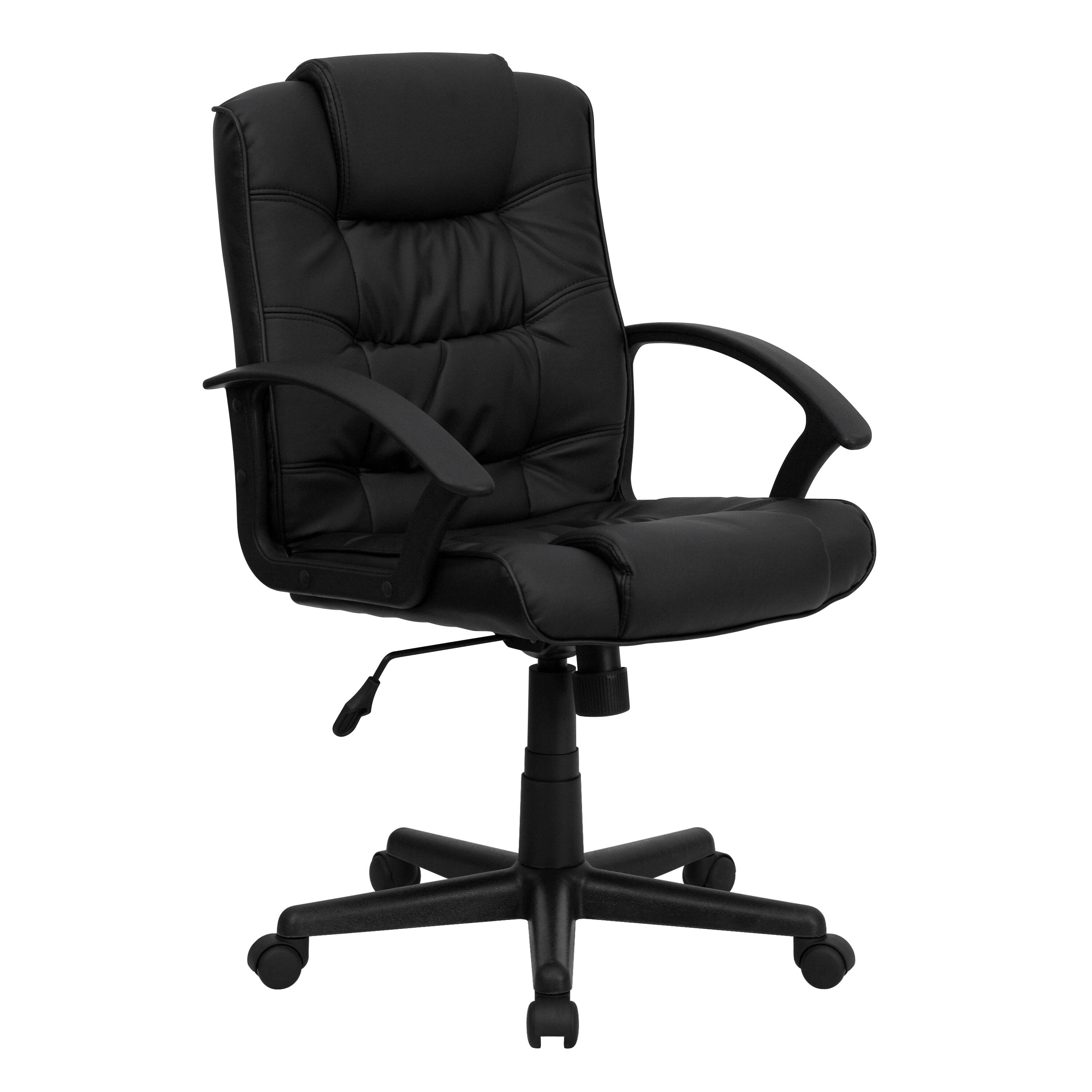 Front. Emma + Oliver - Mid-Back Leather Ripple and Accent Stitch Upholstered Swivel Task Office Chair with Arms - Black.