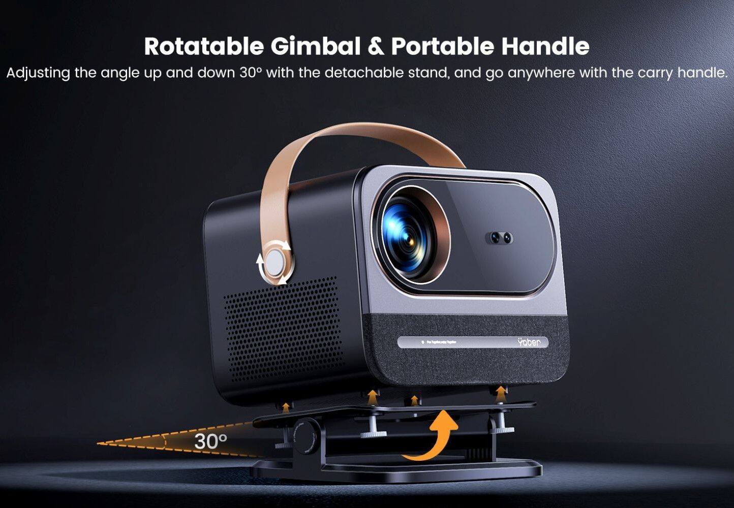 Rotatable Gimbal & Portable Handle: Adjusting the angle up and down 30 degrees with the detachable stand, and go anywhere with the carry handle. Yober 30.