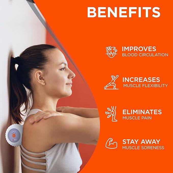 The corrected text is:

- Improves blood circulation
- Increases muscle flexibility
- Eliminates muscle pain
- Stay away from muscle soreness