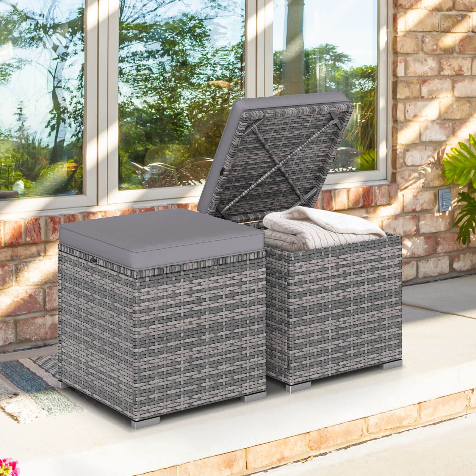Alt View 1. Costway - Costway 2PCS Patio Rattan Ottomans Seat Side Table Storage Box Footstool with Cushion - Gray+Gray.