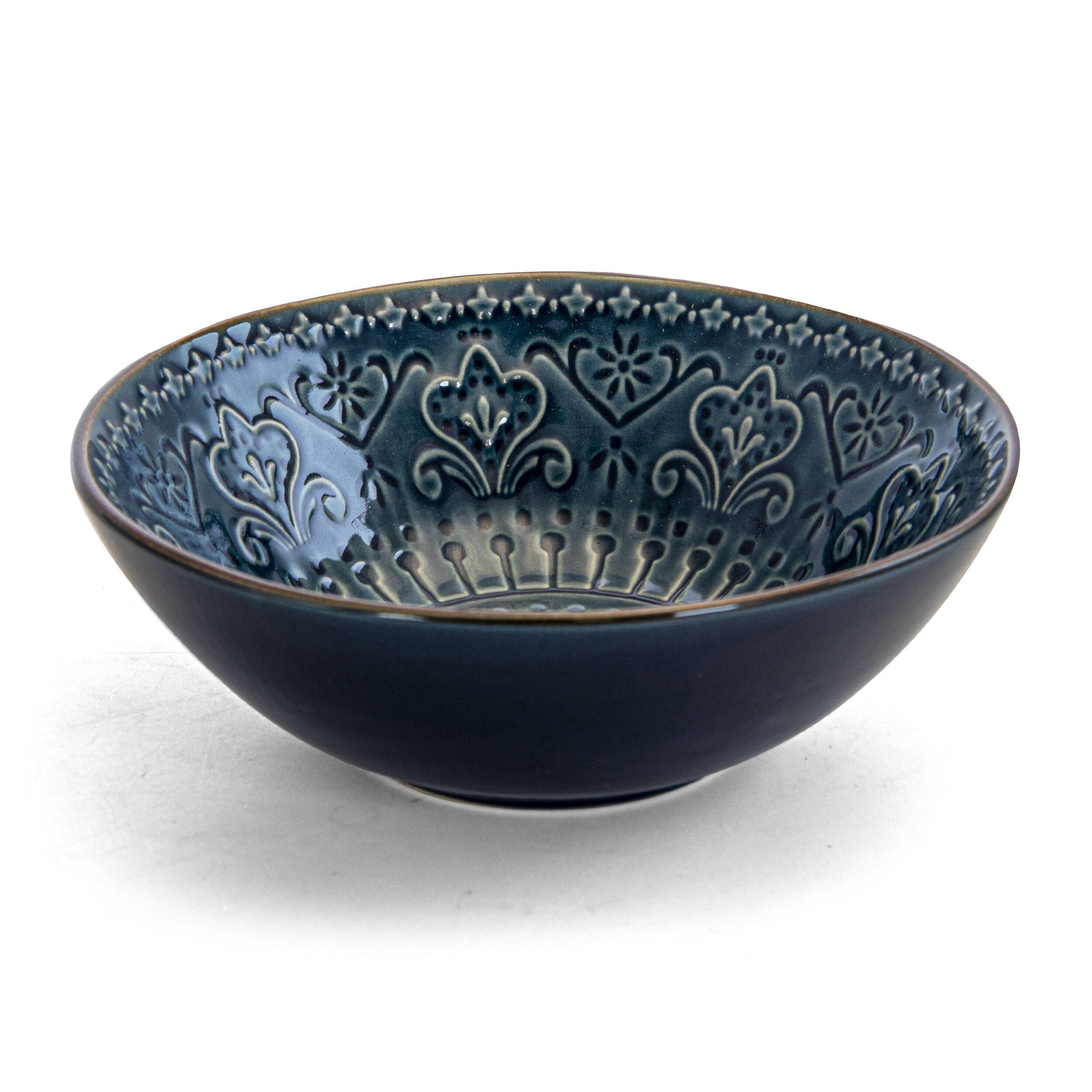 Alt View 4. Elama - Elama  Deep Sea Mozaic 16 Piece Luxurious Stoneware Dinnerware with Complete Setting for 4 - Dark Blue.