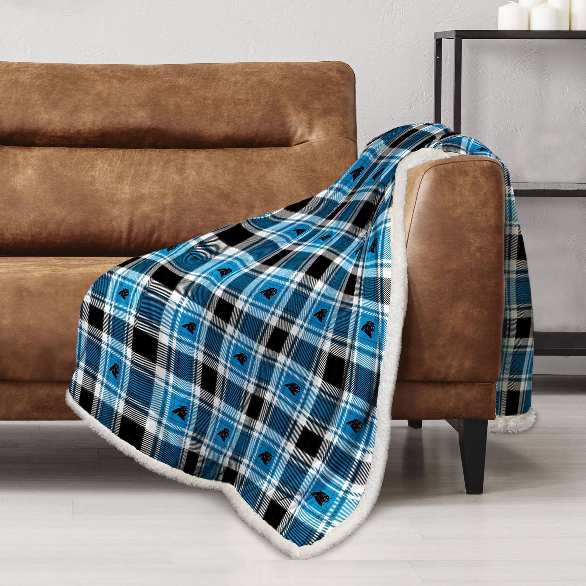 Alt View 1. Pegasus - Carolina Panthers 60" x 90" Plaid Logo Box Royal Plush Sherpa Blanket - Multicolor.