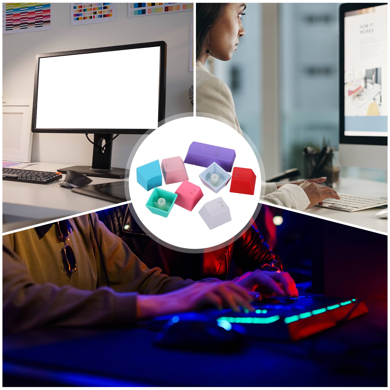 Alt View 6. Unique Bargains - 42 Keys PBT Keycap Set, Colorful Mechanical Numpad Numeric Keypads Portable Keycaps for Office Gaming DIY - Purple Blue.