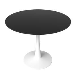 LeisureMod - Bristol 35 in. Round MDF Wood Dining Table in Stainless Steel Pedestal Base Modern Kitchen Table - White/Black