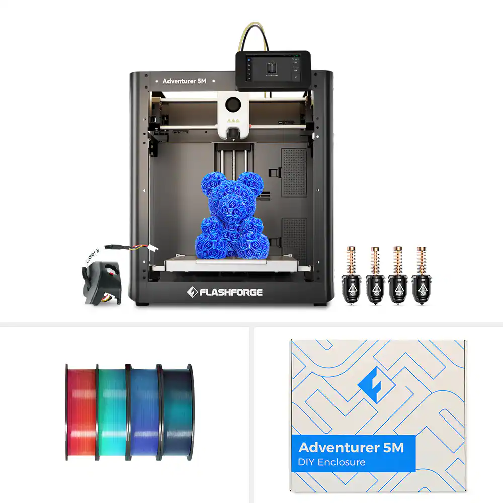 Flashforge - Adventurer 5M 3D Printer, Max 600mm/s High Speed, Auto Leveling, 280°C Nozzle, PEI Plate, 220×220×220mm - Black