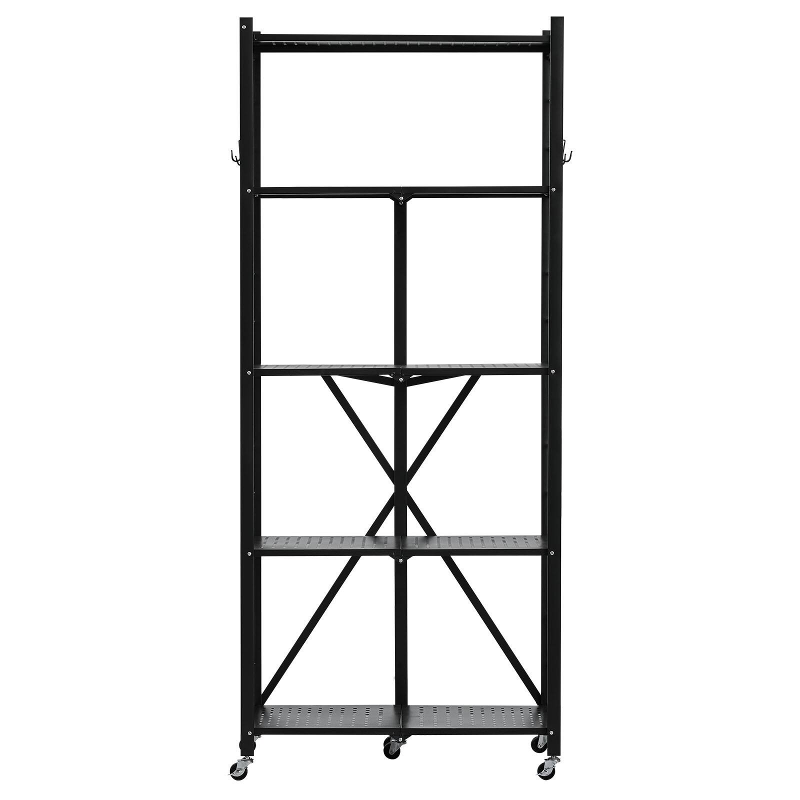 Alt View 5. VEVOR - 5-Tier Foldable Storage Shelf, 28Wx13Dx66H Inch Folding Metal Rack Shelving Unit, Heavy Duty No Assembly Organizer Shelf - Black.