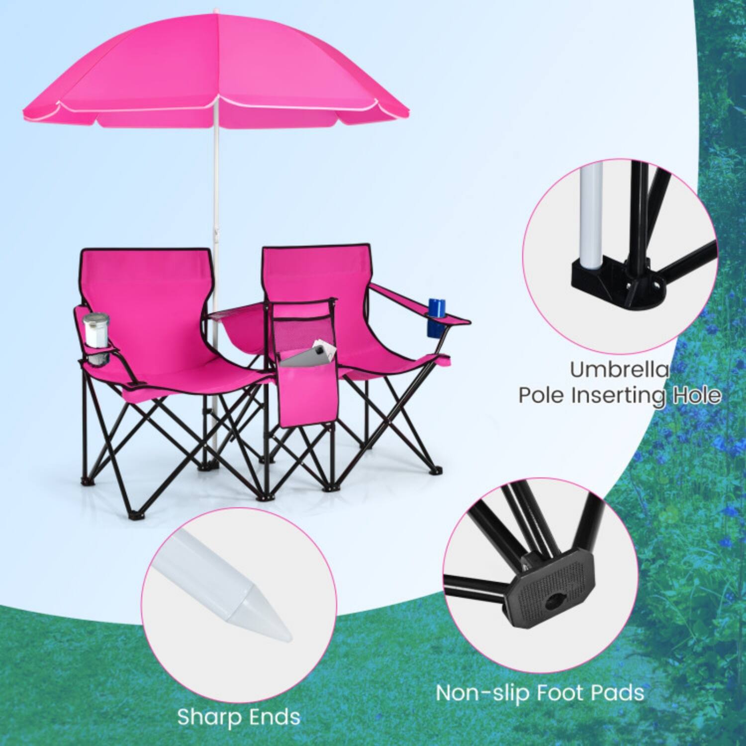 Umbrella Pole Inserting Hole  
Sharp Ends  
Non-slip Foot Pads