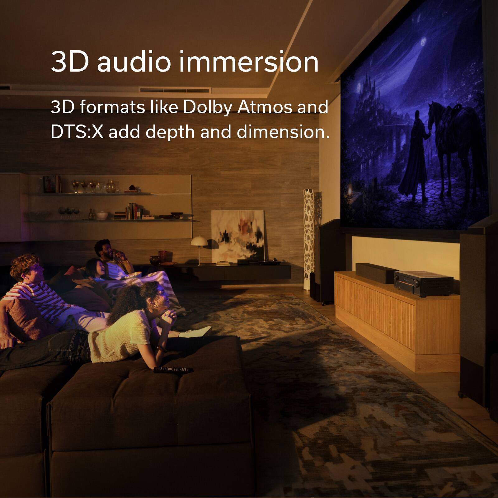 3D audio immersion  
3D formats like Dolby Atmos and DTS:X add depth and dimension.