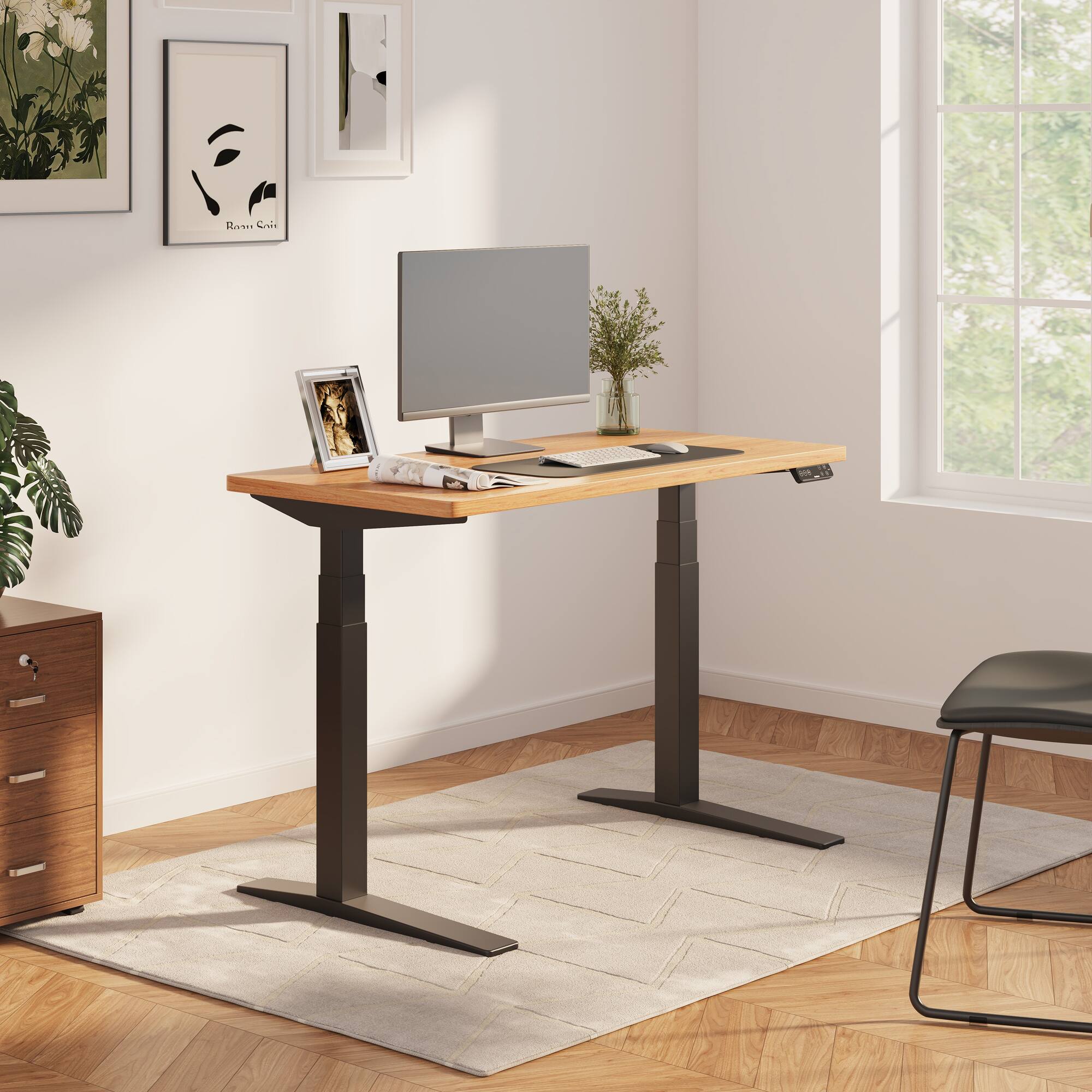 Alt View 4. FlexiSpot - FlexiSpot E7Pro 48''W Electric Adjustable Standing Desk Chipboard, Maple/Black - Maple.