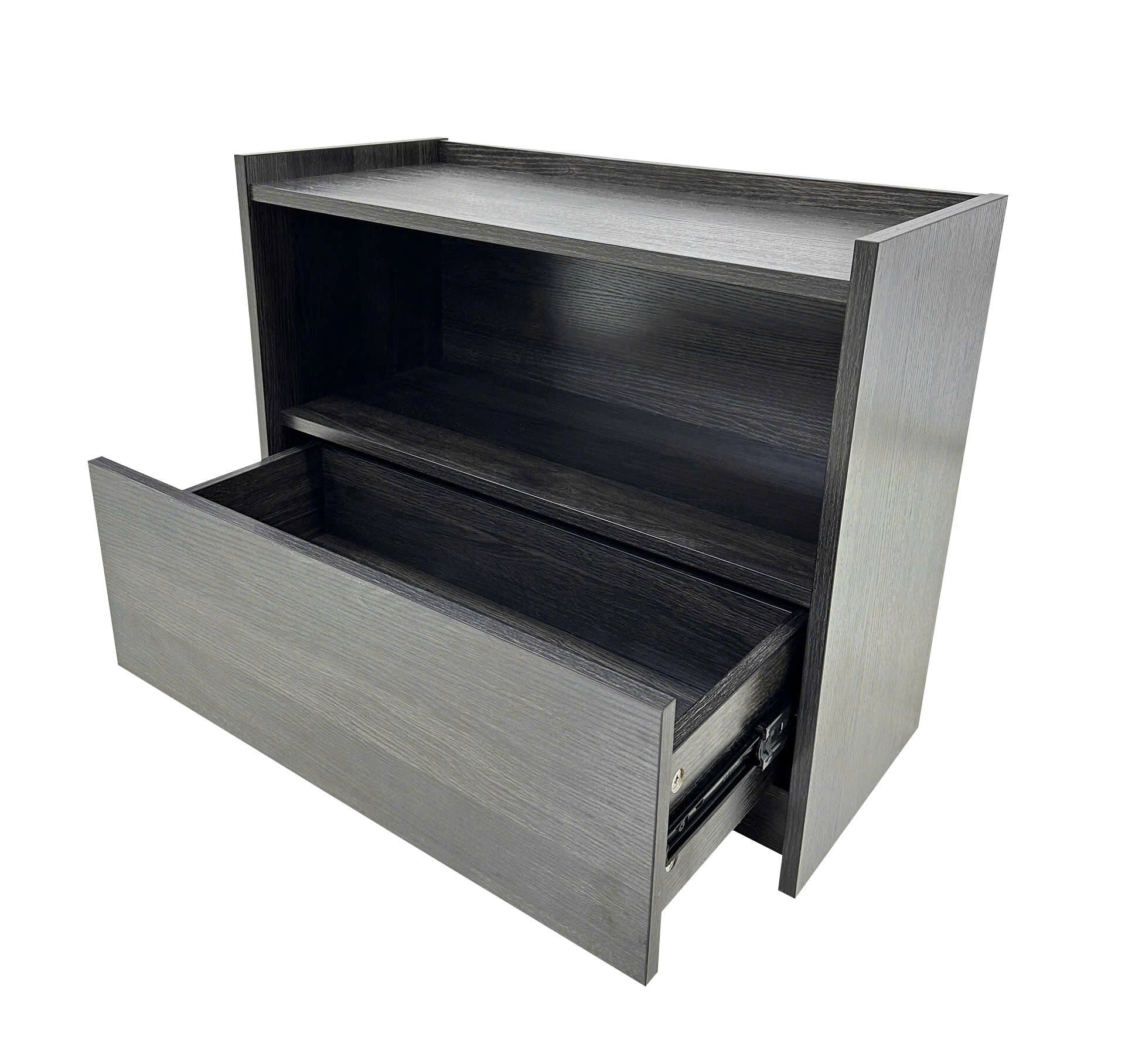 Angle. Spaco - Spaco Compact Nightstand, Single Drawer Storage, Raised Protective Borders, Space Saving Bedside Table for Bedroom - Gray.