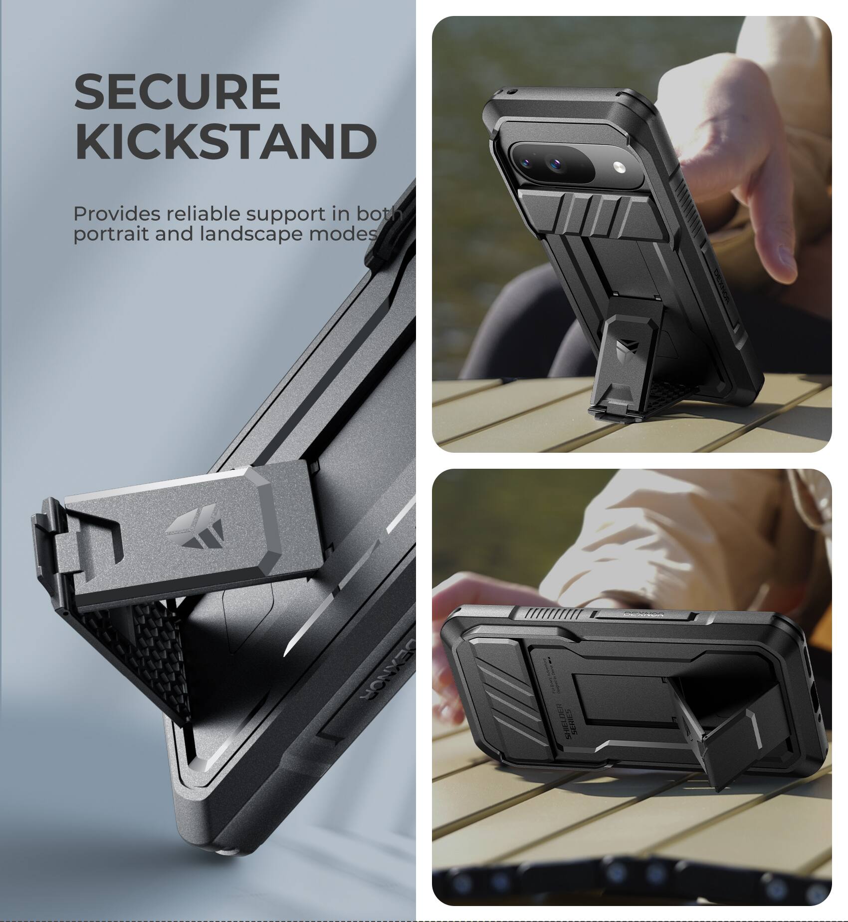 SECURE KICKSTAND Provides reliable support in portrait and landscape modes CEXNOR KS