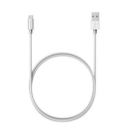 Fosmon - 3ft High-Speed Micro USB to USB Sync & Charge Data Cable - Fabric Braided Jacket | Aluminum Housing | 480Mbps - Silver