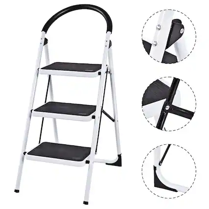 Front. Costway - Costway 3 Step Ladder Folding Stool Heavy Duty 330Lbs Capacity Industrial Lightweight, Black - Black & White.