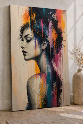 FC Design - Large Ready-to-Hang 24x36"- Abstract Paint Drip Woman Art Painting Home Wall Décor - MultiColor