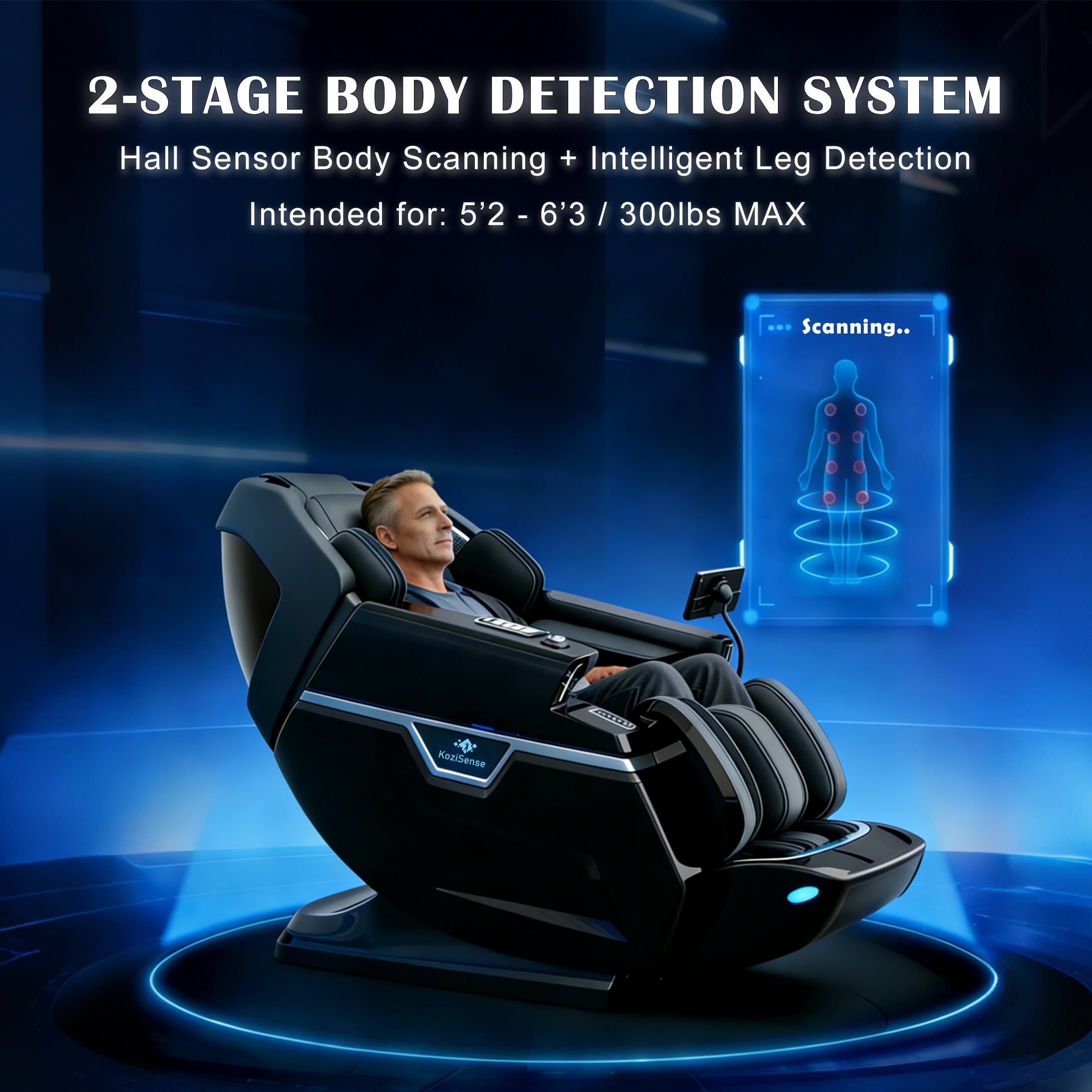 2-STAGE BODY DETECTION SYSTEM  
Hall Sensor Body Scanning + Intelligent Leg Detection  
Intended for: 5'2" - 6'3" / 300lbs MAX