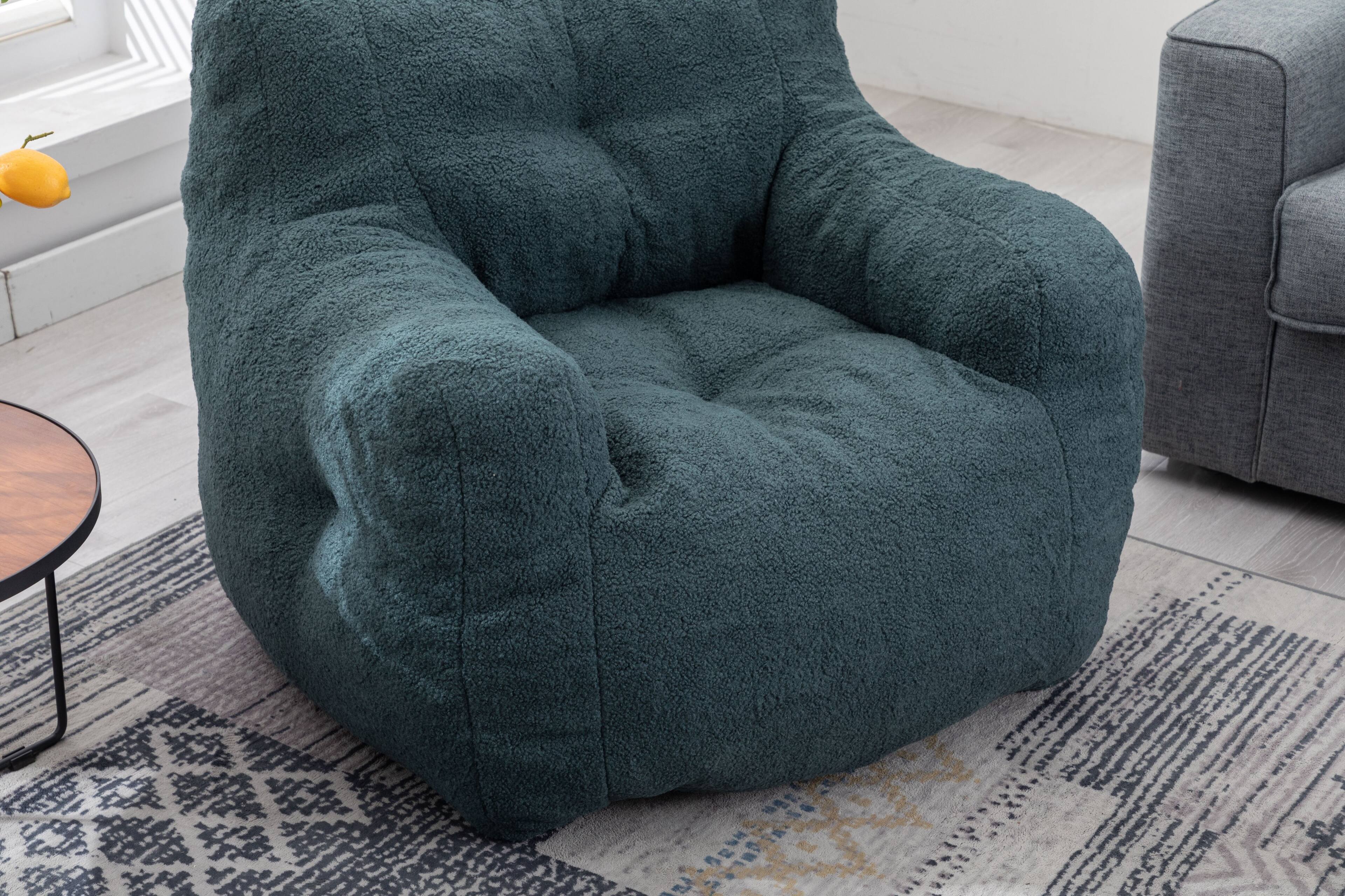 Left. GOODSILO - Luxury Plush Bean Bag Chair with Ergonomic Support - Soft Teddy Fabric and Memory Foam Filling for Ultimate Comfort - Green.
