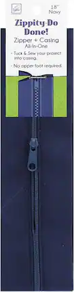 18" Navy
Zippity-Do Done!
Zipper + Casing All-In-One
Tuck & Sew your project into casing.
No zipper foot required.