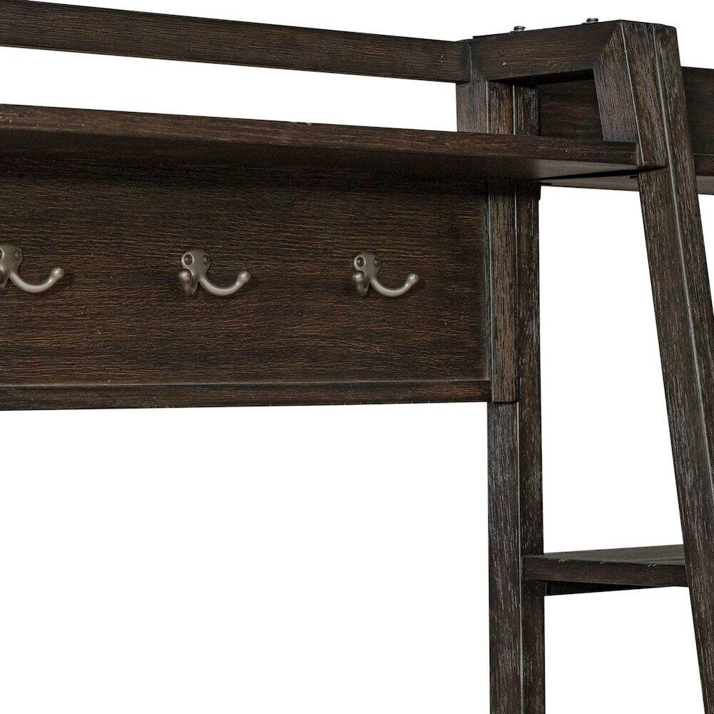 Angle. Liberty Furniture Industries - Mill Creek Wall Bridge with 6 Double Hanging Hooks - Peppercorn Oak Wood - Peppercorn.