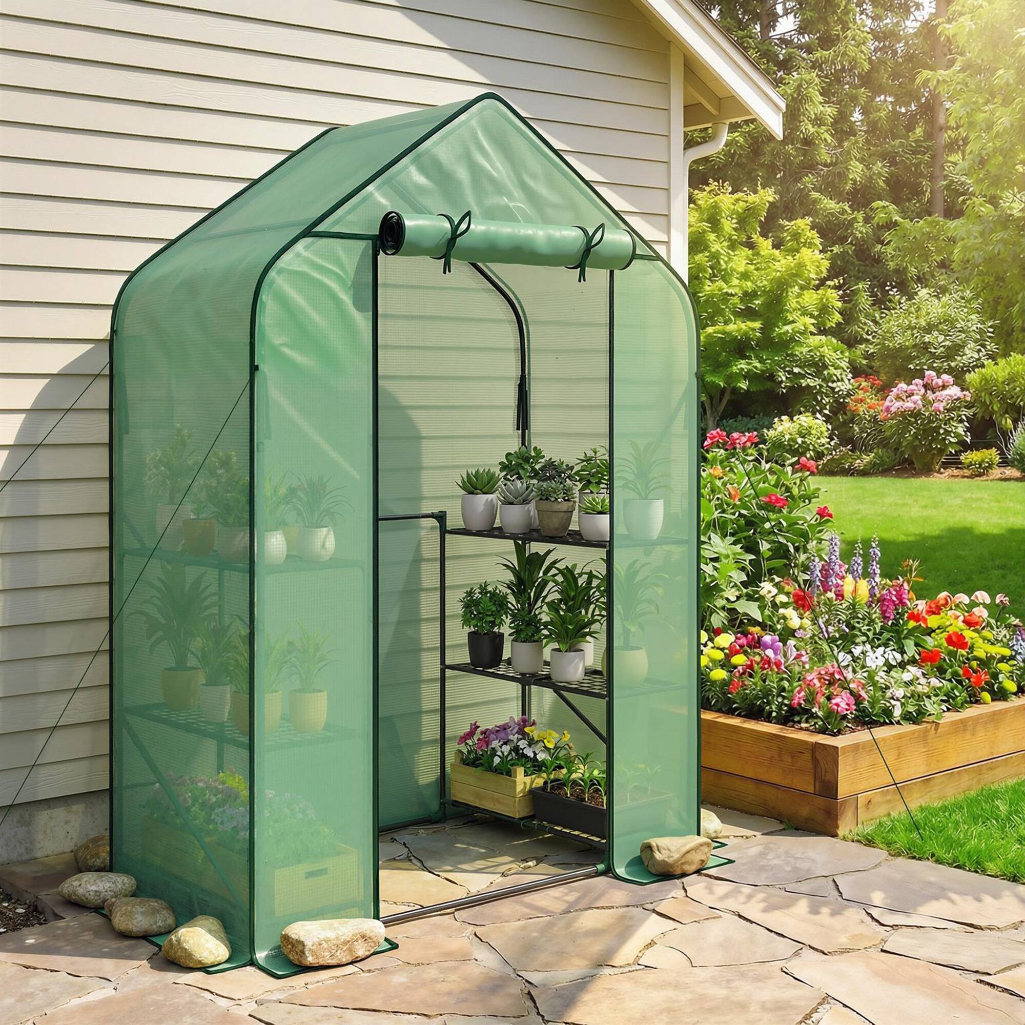 Alt View 8. Outsunny - for Outdoors, Portable Greenhouse with 6 Shelves, UV-resistant PE Cover - Green.