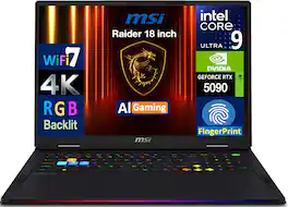 MSI - Raider Gaming Laptop (Ultra 9- 285HX, 64GB, 2TB PCIe SSD, 18 Mini LED 4K (3840x2400), RTX 5090, Win 11 Pro) - Core Black