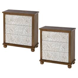 COZAYH - Rustic Farmhouse Dresser with Carved Leaves Pattern & 3 Drawers, Set of 2 - White & Brown