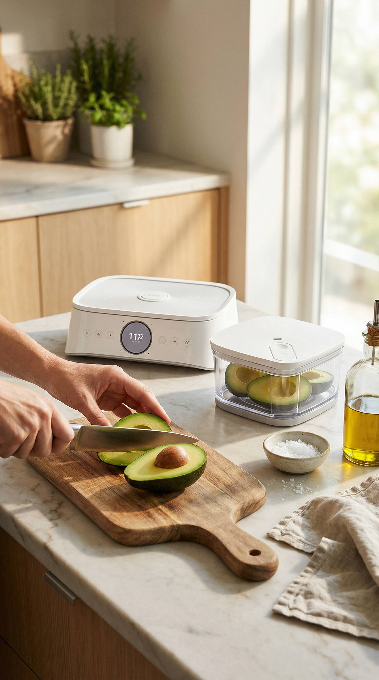 Back. Silo - Deep Vacuum Food Storage System with Built-In Scale and Alexa - White.