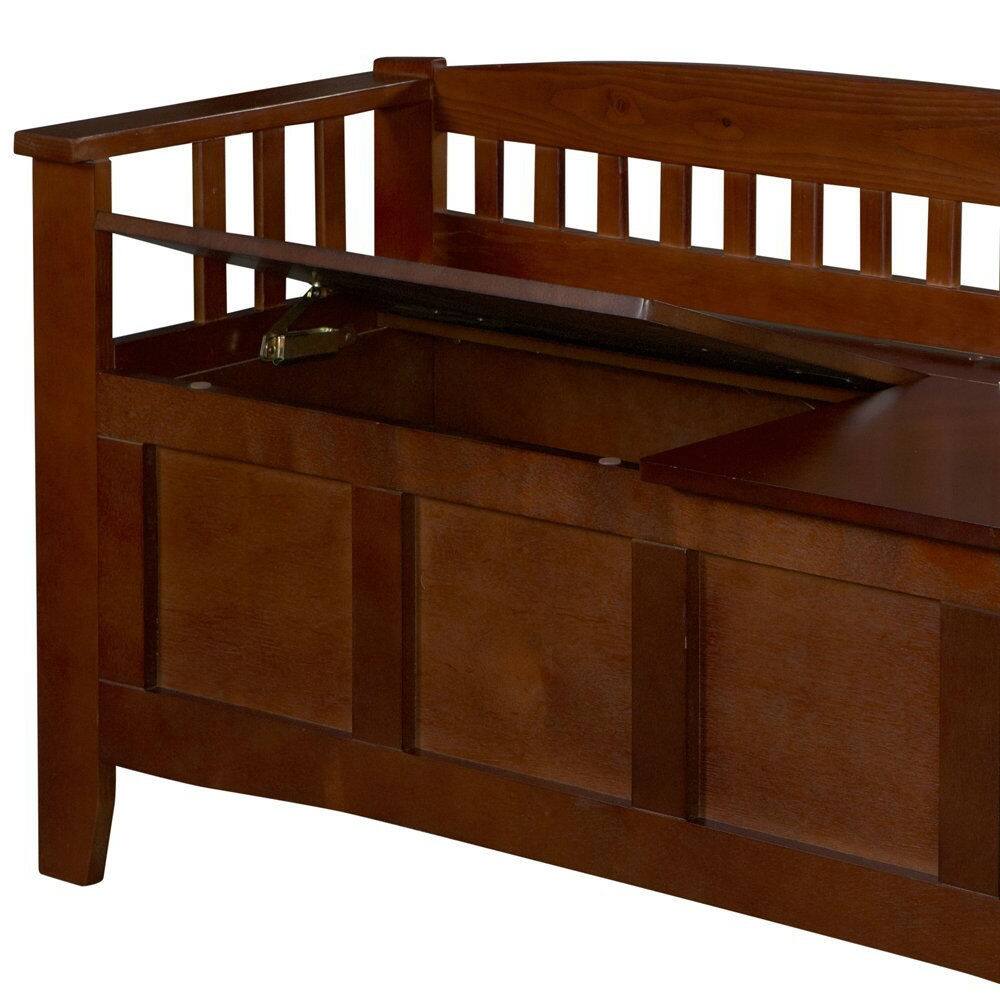 Left. Hivvago - Split Seat Storage Accent Bench in Walnut Wood Finish - brown.