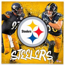 Open Road Brands - Pittsburgh Steelers Cameron Heyward &-T.J. Watt 12" x 12" Logo Splash Canvas Art - Yellow