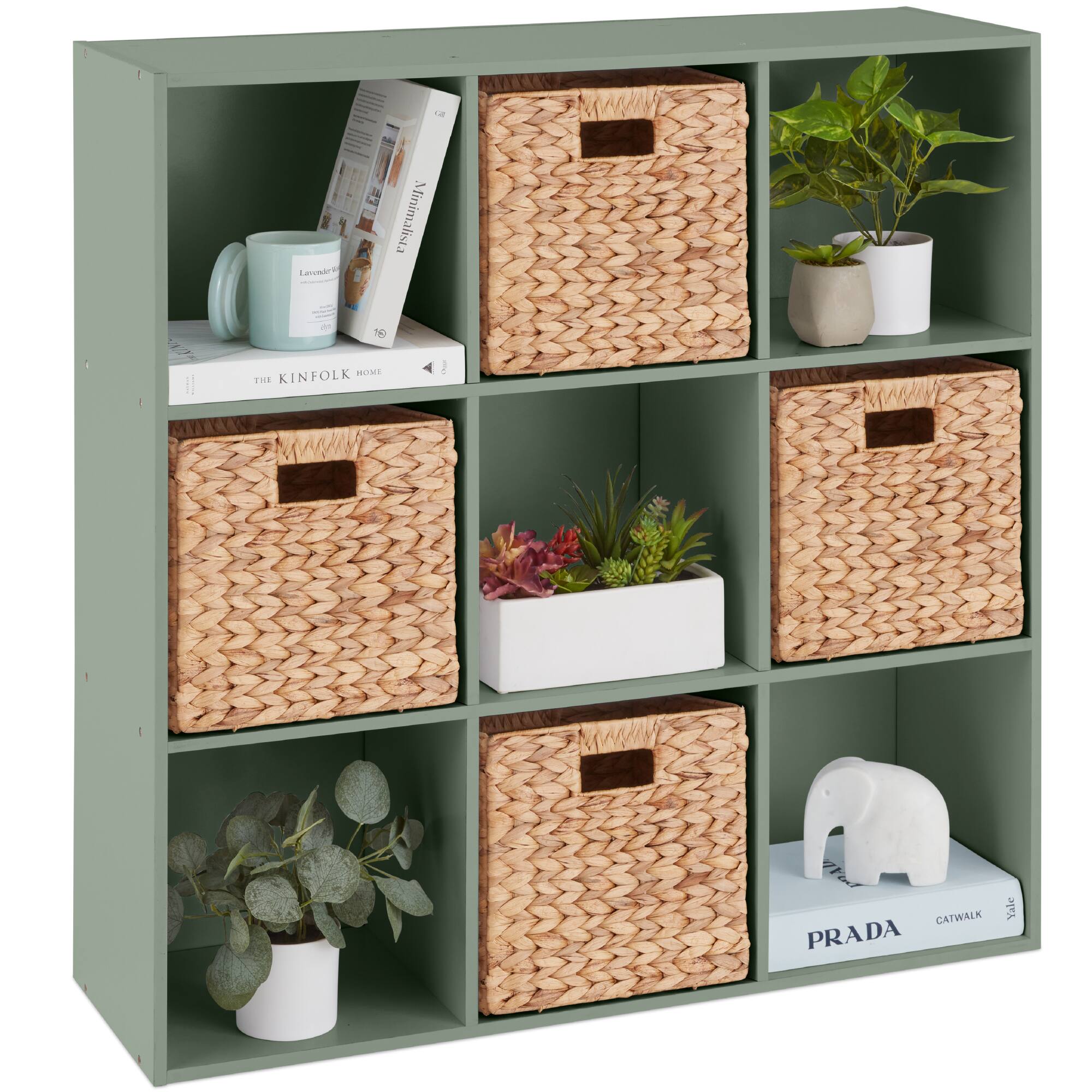 Best Choice Products - 9-Cube Bookshelf, 13.5in Display Storage System, Organizer w/ Removable Back Panels - Sage