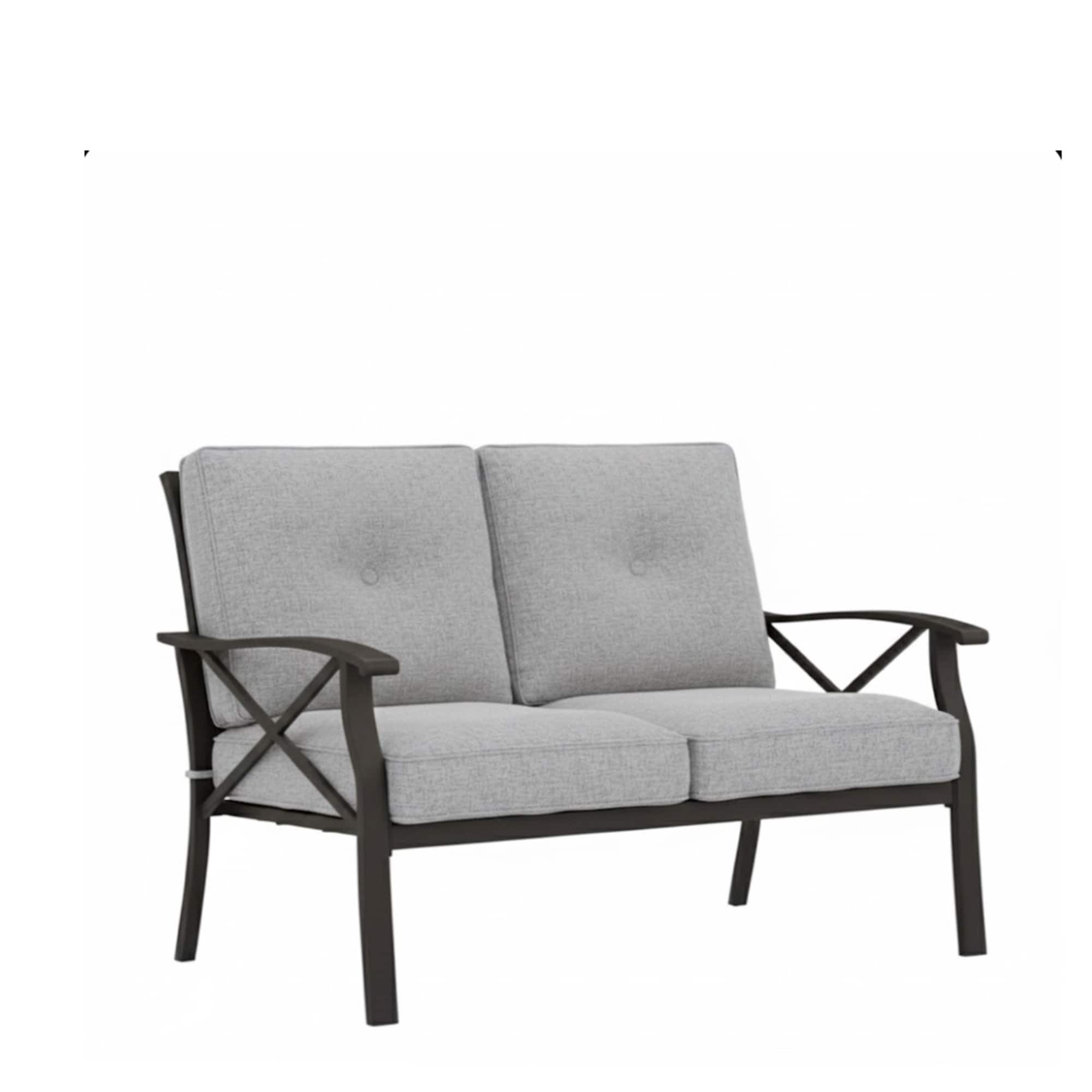 Mondawe - 48" All-Weather Metal Loveseat with Cushions and black Frame - Black+Grey