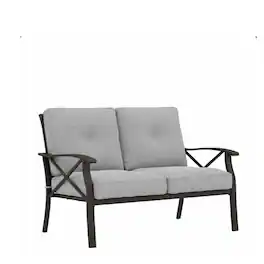 Mondawe - 48" All-Weather Metal Loveseat with Cushions and black Frame - Black+Grey