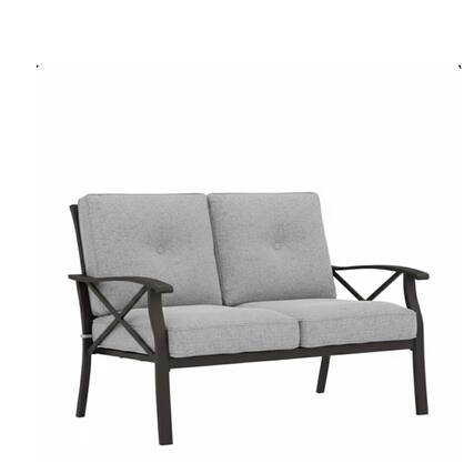 Front. Mondawe - 48" All-Weather Metal Loveseat with Cushions and black Frame - Black+Grey.