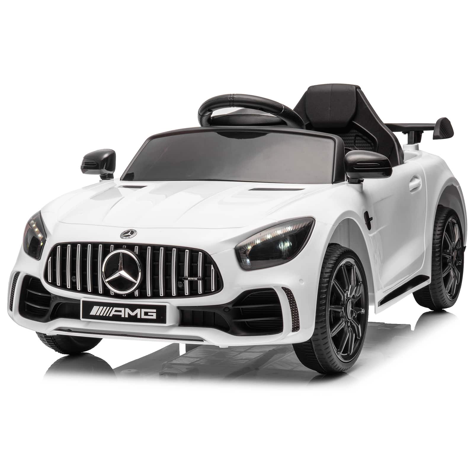 Winado - 12V Ride on Car, Licensed Mercedes Benz AMG GTR Battery Powered Electric Vehicle, w/Parent Remote, Wider Seat, LED Light - White