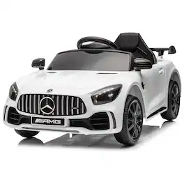 Winado - 12V Ride on Car, Licensed Mercedes Benz AMG GTR Battery Powered Electric Vehicle, w/Parent Remote, Wider Seat, LED Light - White