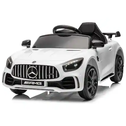 Front. Winado - 12V Ride on Car, Licensed Mercedes Benz AMG GTR Battery Powered Electric Vehicle, w/Parent Remote, Wider Seat, LED Light - White.