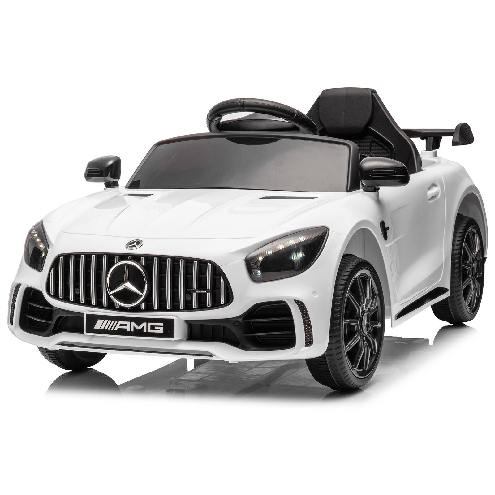 Front. Winado - 12V Ride on Car, Licensed Mercedes Benz AMG GTR Battery Powered Electric Vehicle, w/Parent Remote, Wider Seat, LED Light - White.