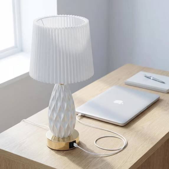 Alt View 4. GVDV - Home 18in Table Lamp with USB A&C Ports, Touch Control 3 Way Dimmable,Wave Texture Resin Bedside Lamp,for Bedroom White.