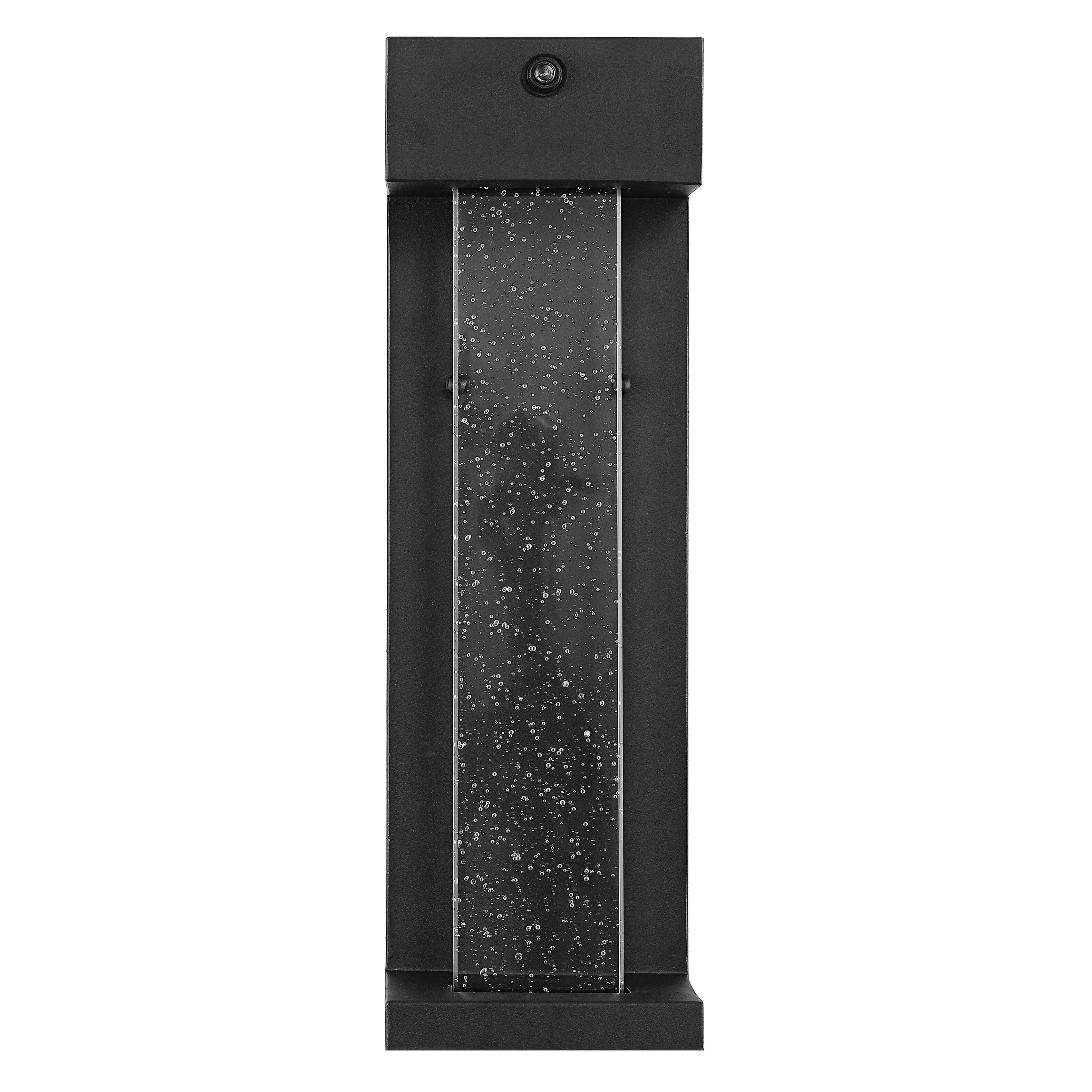 Alt View 10. Jonathan Y - Miranda 5.13" 1-Light Modern Iron/Seeded Glass with Dusk-to-Dawn Sensor Integrated LED Outdoor Sconce, Black - Black.