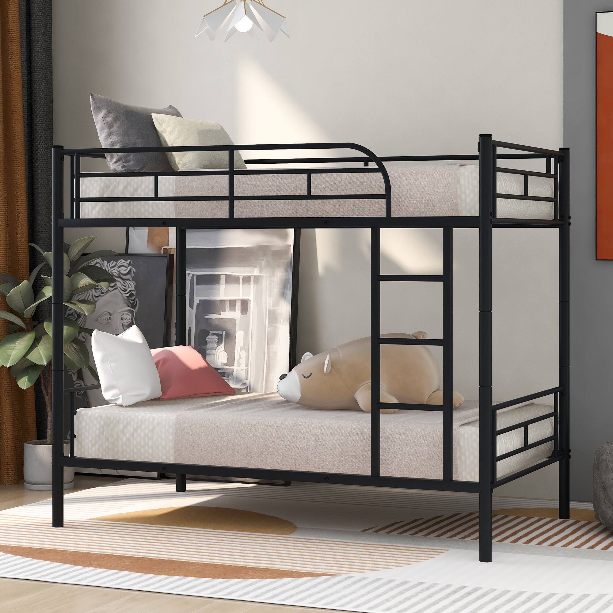 Front. Spaco - Spaco Twin Over Twin Convertible Metal Bunk Bed, Heavy Duty Steel with Wear-Resistant Finish, for Bedroom, Kids Room - Black.