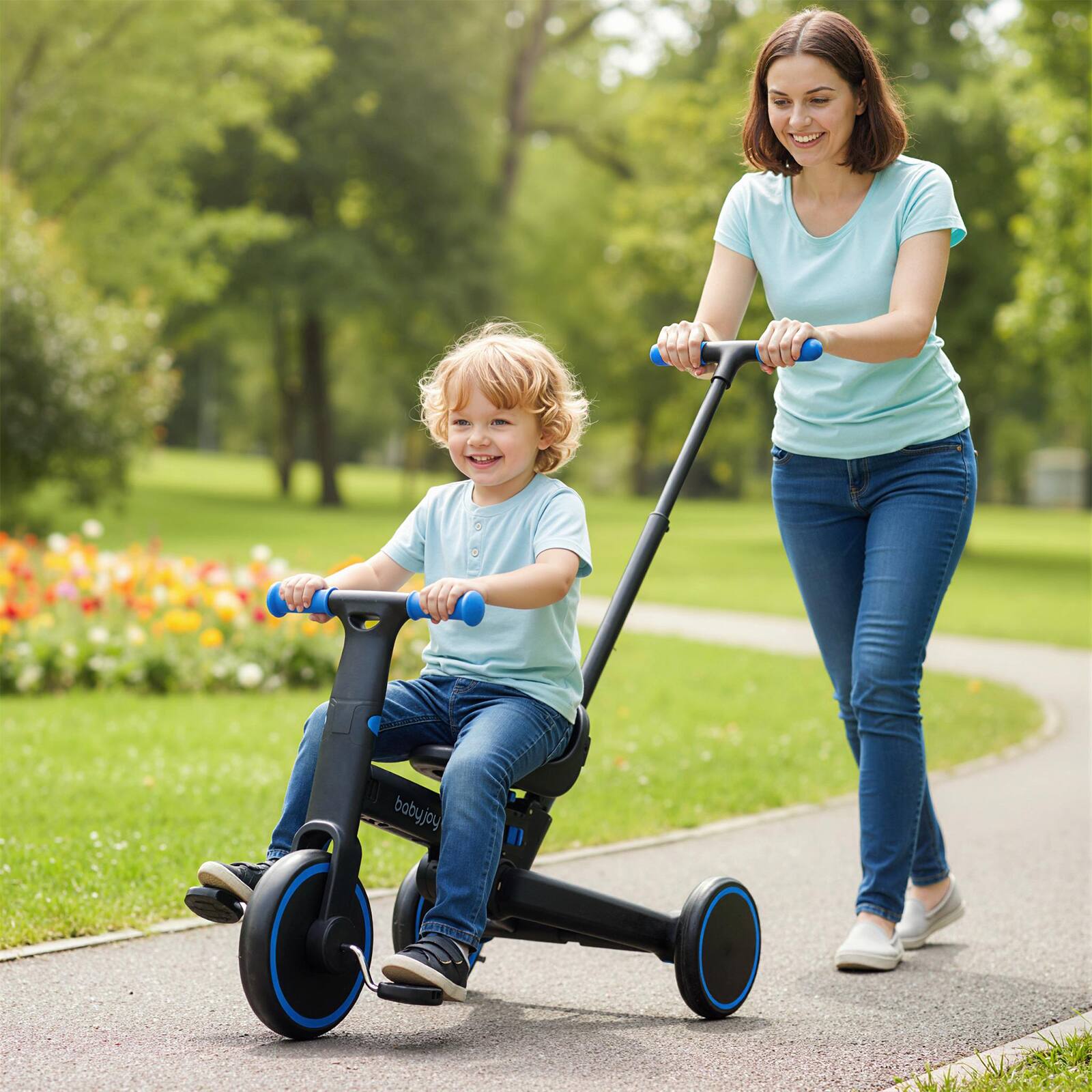 Alt View 1. Gymax - Gymax Toddler Tricycle w/Push Handle Adjustable Seat Removable Pedal EVA Foam Wheels Navy - Blue.