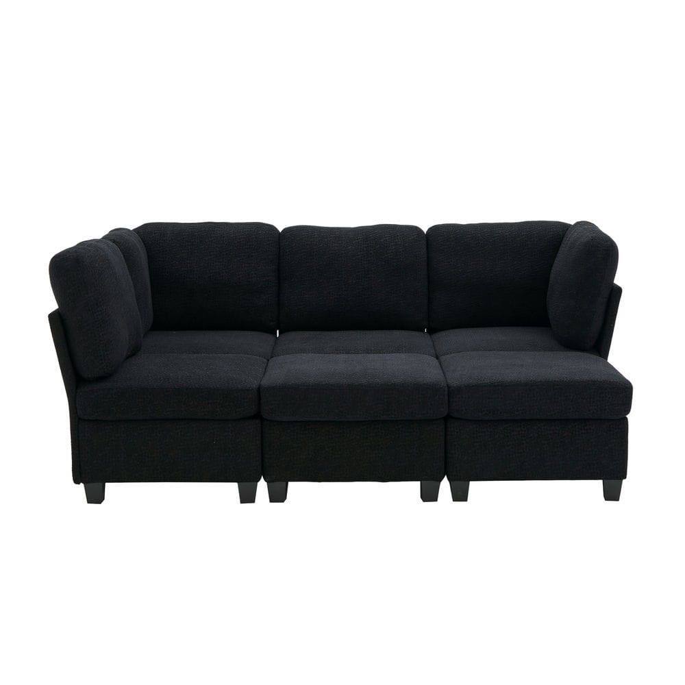 Alt View 9. Kadyn - U-Shaped 6-Seat Sectional, Configurable Modular Couch with Chaise and Storage Ottoman, Black - Black.