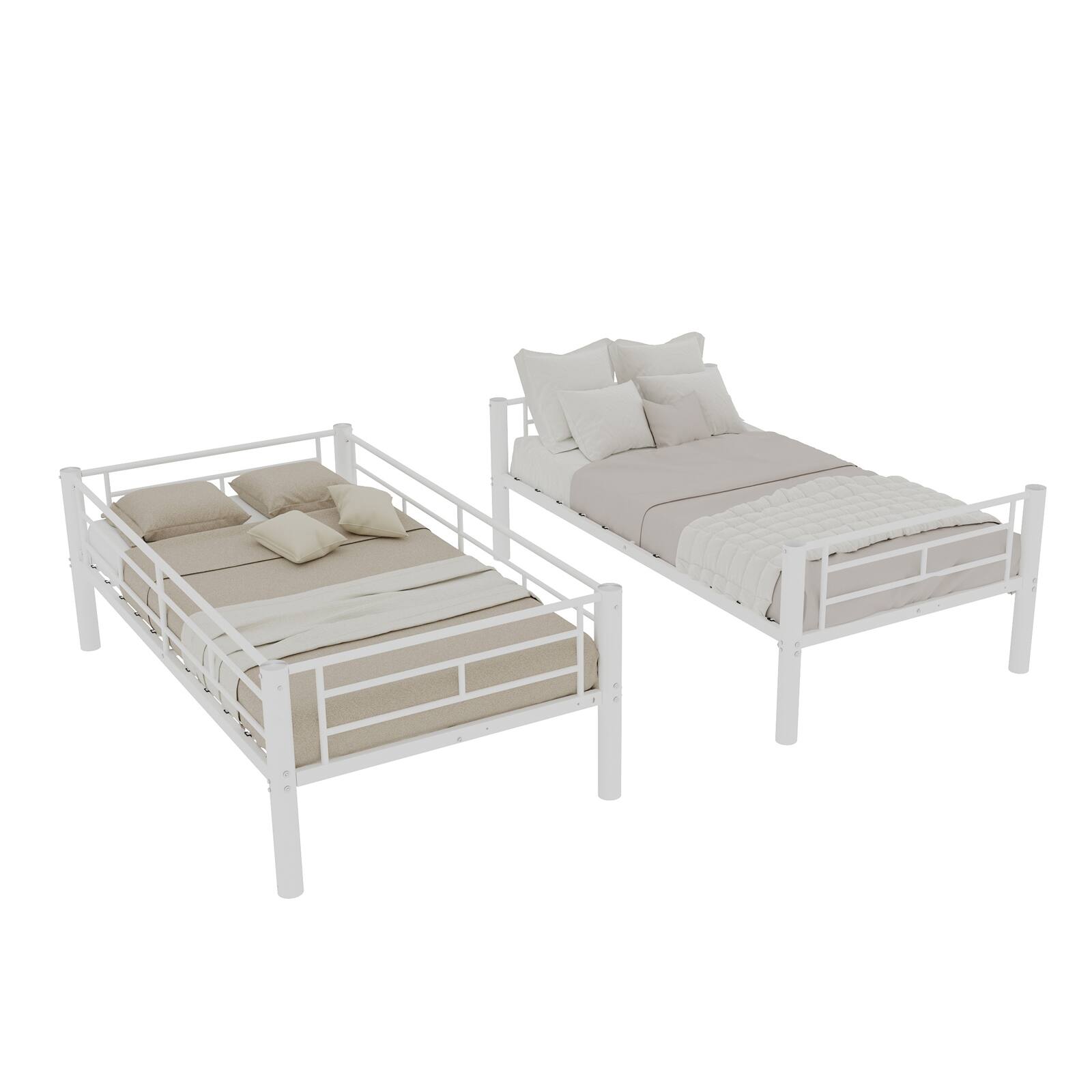 Alt View 10. Loheer - Loheer Twin Over Twin Metal Bunk Bed for Kids White Convertible Bed Frame with Ladder and Guardrail - White.