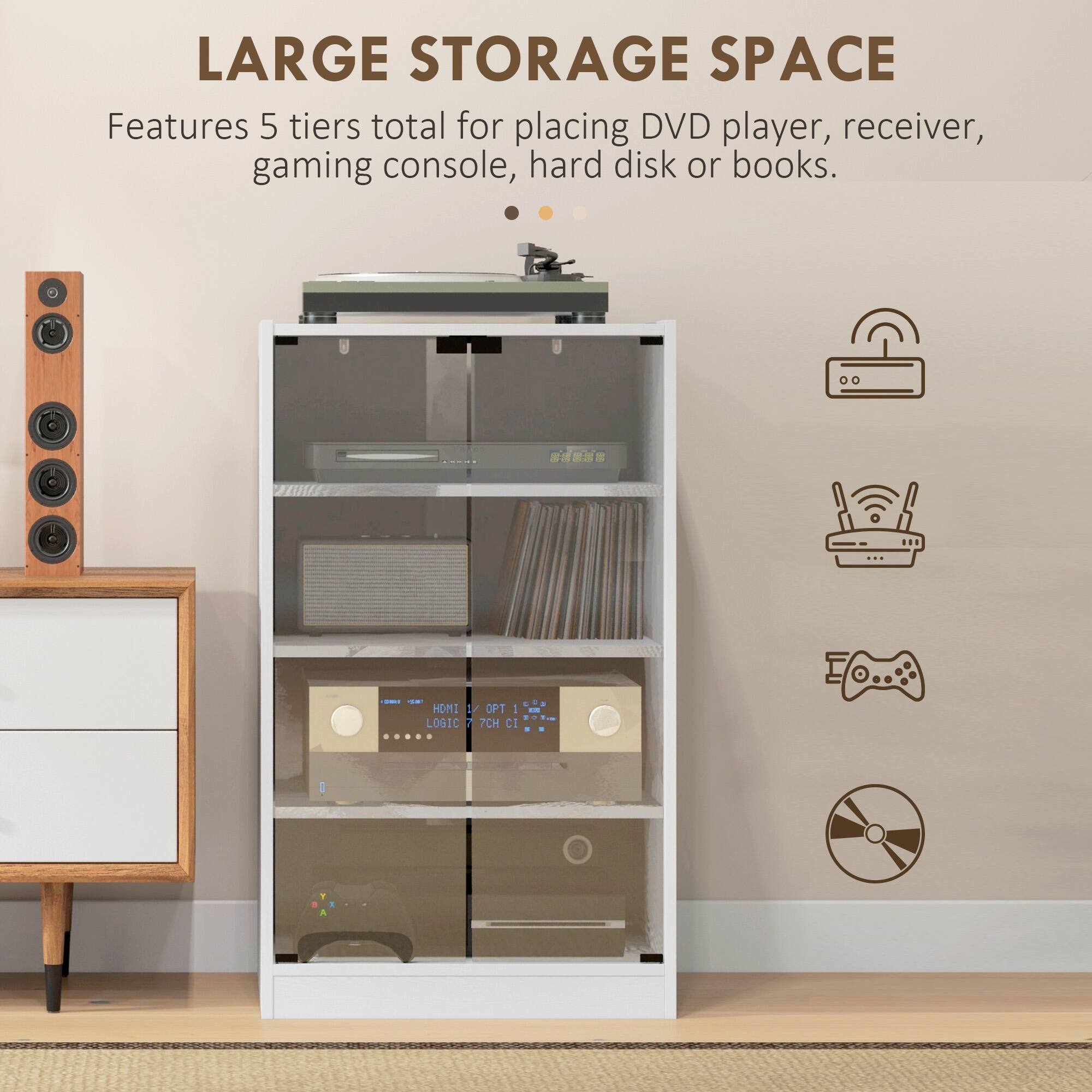 LARGE STORAGE SPACE
Features 5 tiers total for placing DVD player, receiver, gaming console, hard disk or books.

HOMI 1/ OPT : LOGIC I PCH C1