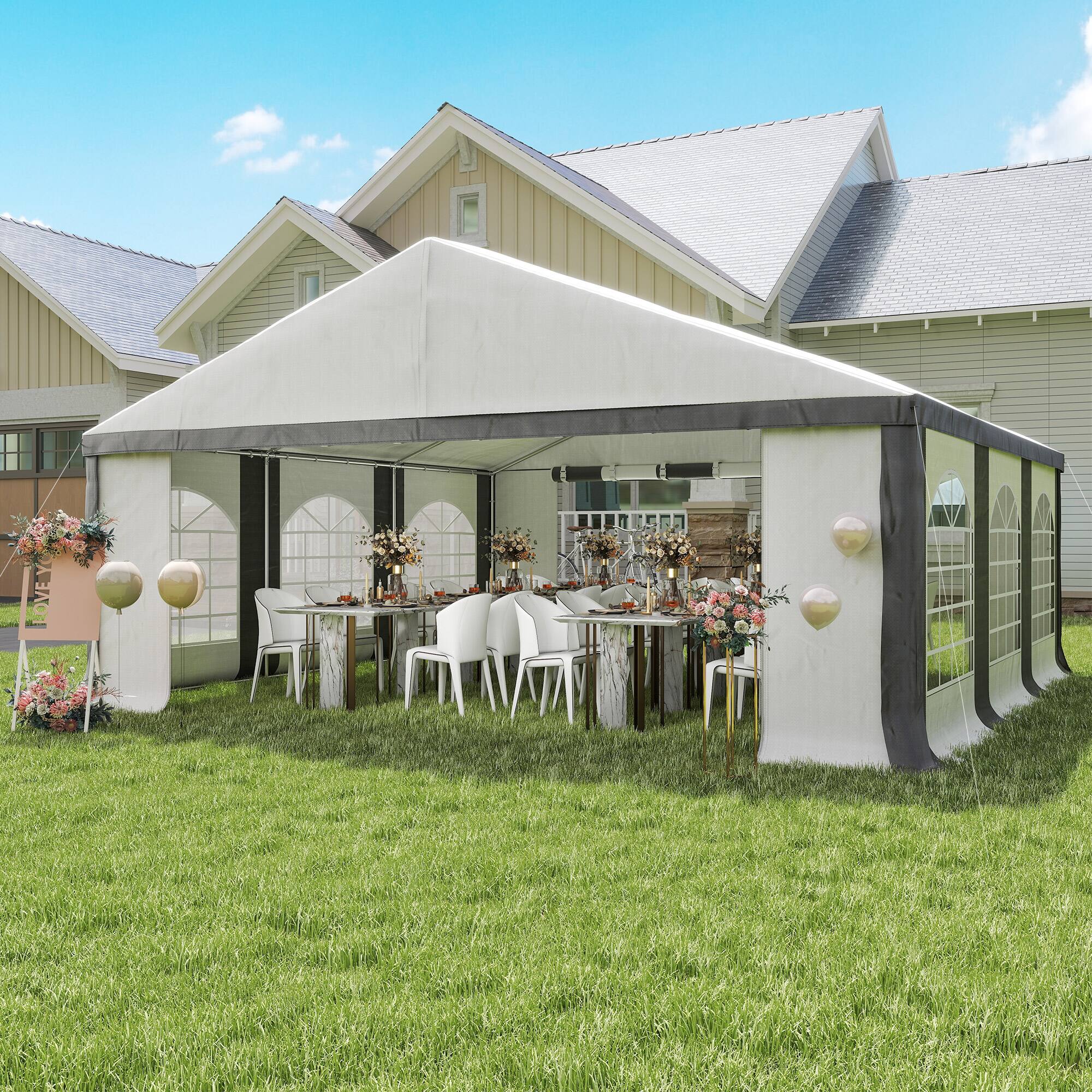 Alt View 1. Outsunny - 20' x 20' Heavy Duty Party Tent & Carport with Removable Sidewalls and Double Doors, Large Canopy Tent - White and Gray.