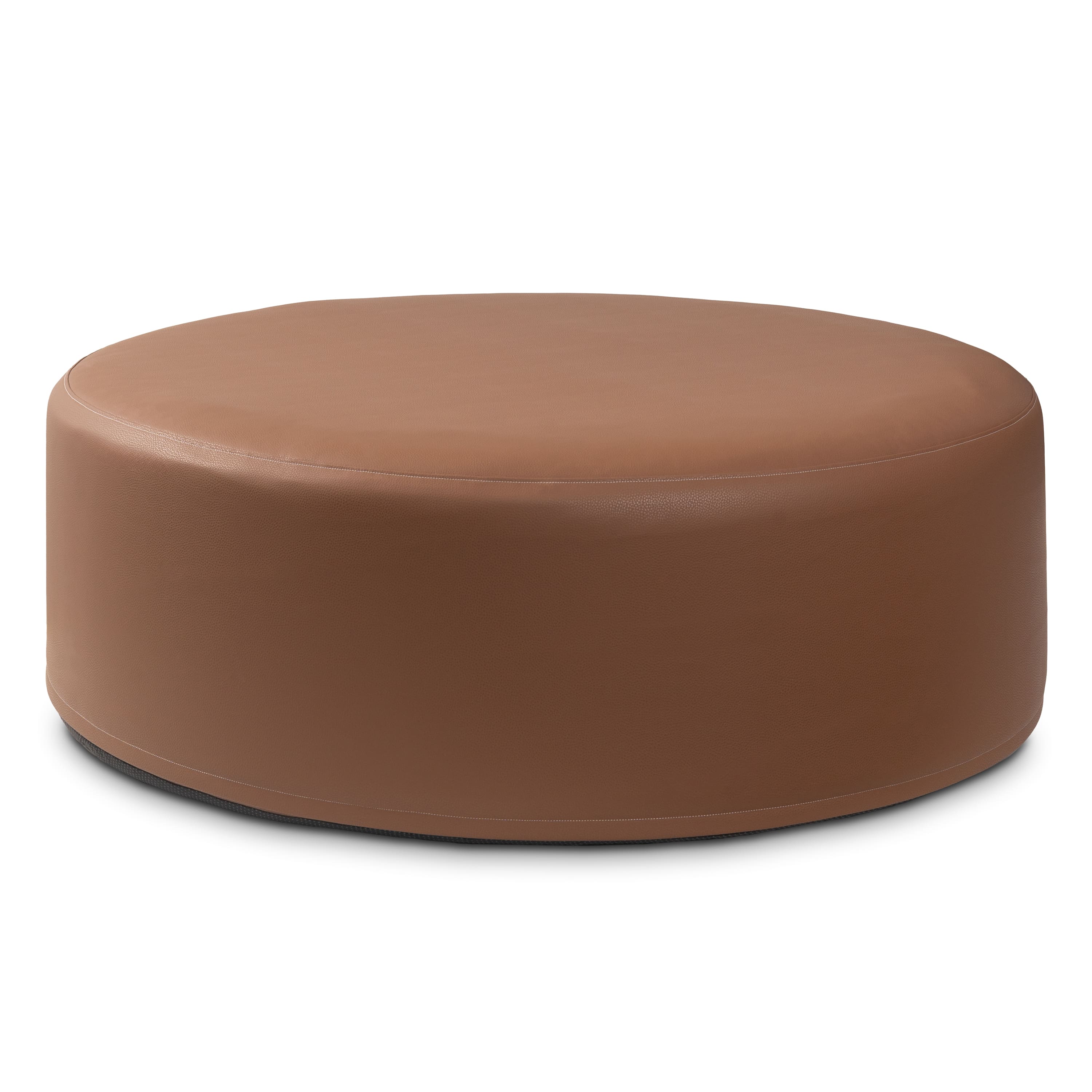 Jaxx - Candler Round Couch Oversized Giant Coffee Table Ottoman 44”, Walnut - Faux Leather Walnut
