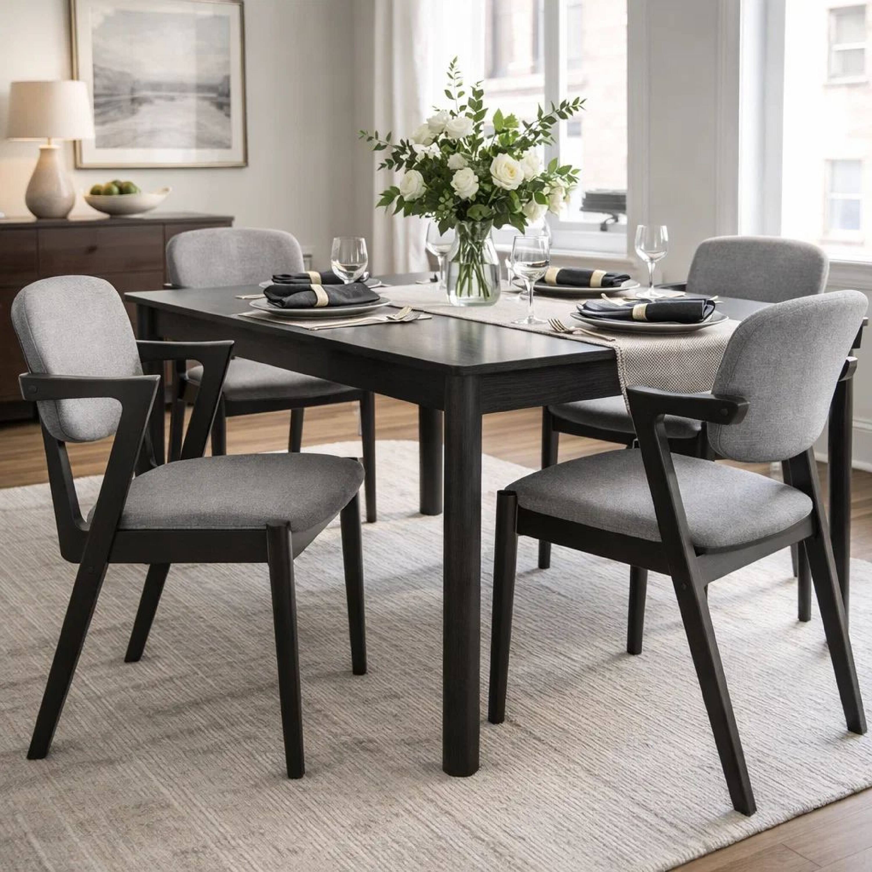 Alt View 5. Manhattan Lane - 21 Inch Side Chair, Set of 2, Gray Fabric Upholstery, Clean Angled Legs - Gray, Black.