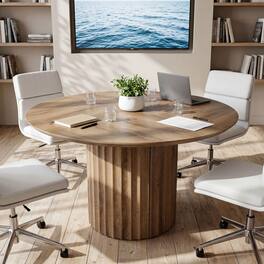 Tribesigns - 47-Inch Round Conference Table for 4-6 People, Modern Rustic Round Office Table with Sturdy Base, Wood Meeting Room Use - Rustic Brown