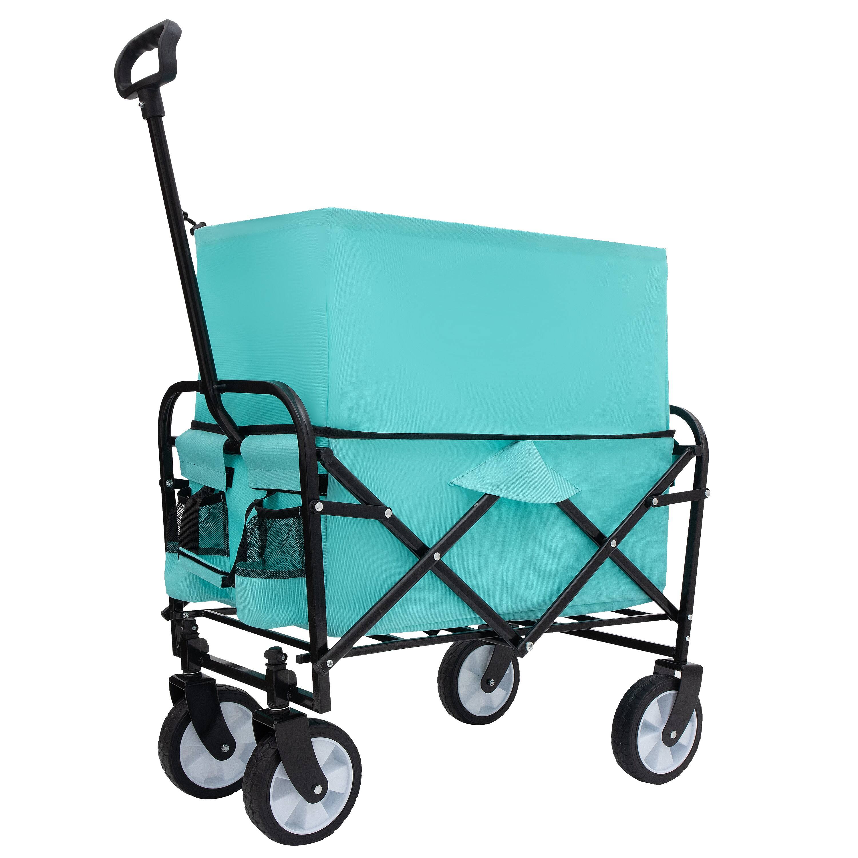 Alt View 2. Mondawe - Extendable Collapsible Wagon Utility Carts w/ 225LBS Capacity, 360° Wheels - Bright Blue.